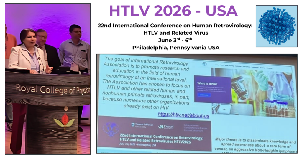 Dr. Pooja Jain is announcing the 22nd International Retrovirology Conference (HTLV2026 in PA, USA) during the concluding ceremony of HTLV2024 at the Royal College of Physicians, London.